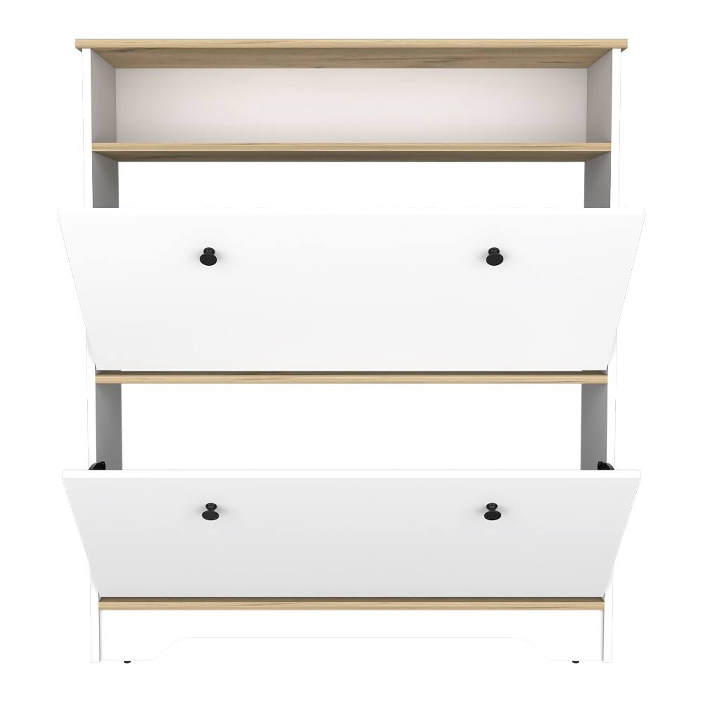 Angle. Loheer - Loheer light oak and white shoe cabinet with open shelf - Light Oak / White.