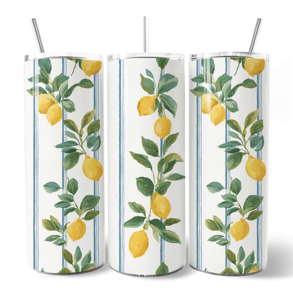 OrnamentallyYou - Refreshing Lemon Branches 20oz Tumbler With Lid and Stainless Steel Straw - Multicolored