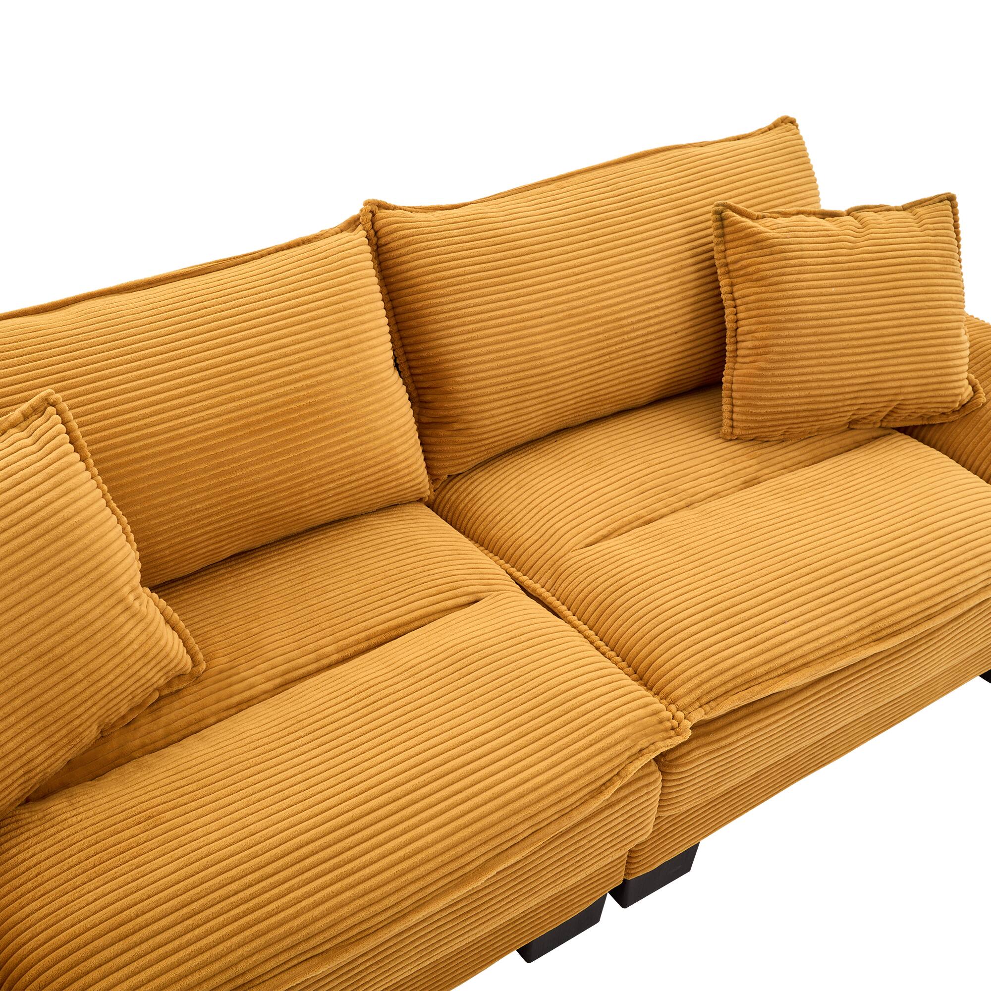 Alt View 6. Tiramisubest - Corduroy Couch Loveseat Sofa with Pillows,Comfy Upholstered Deep Seat Sofa for Bedroom,Living Room,Office-Yellow - Yellow.