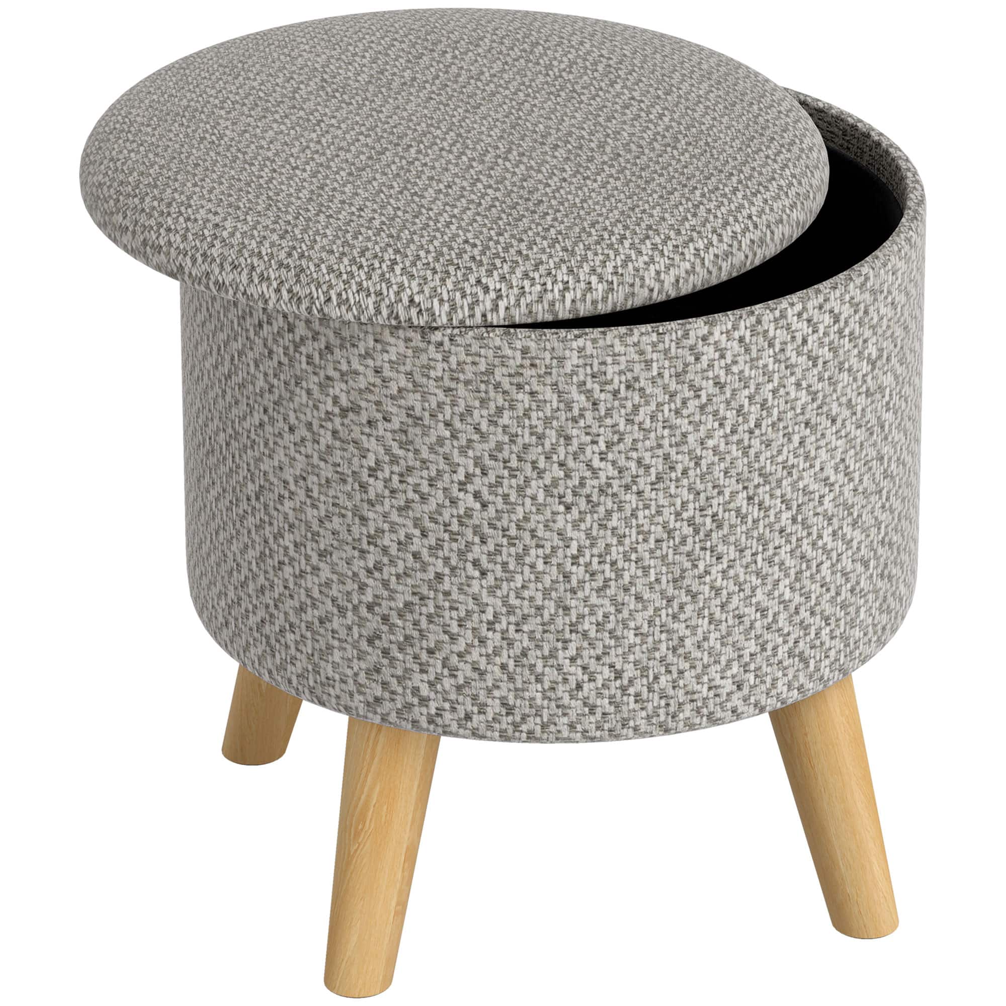 Homcom - Round Storage Ottoman, Linen Fabric Foot Stool with Removable Top, Small Foot Rest with Hidden Space for Living Room - Light Grey