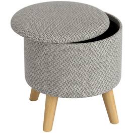 Homcom - Round Storage Ottoman, Linen Fabric Foot Stool with Removable Top, Small Foot Rest with Hidden Space for Living Room - Light Gray