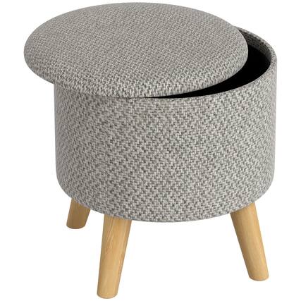 Front. Homcom - Ottoman Stool with Storage, Linen Upholstered Foot Stool with Padded Seat, Hidden Space and Wood Legs - Light Grey.