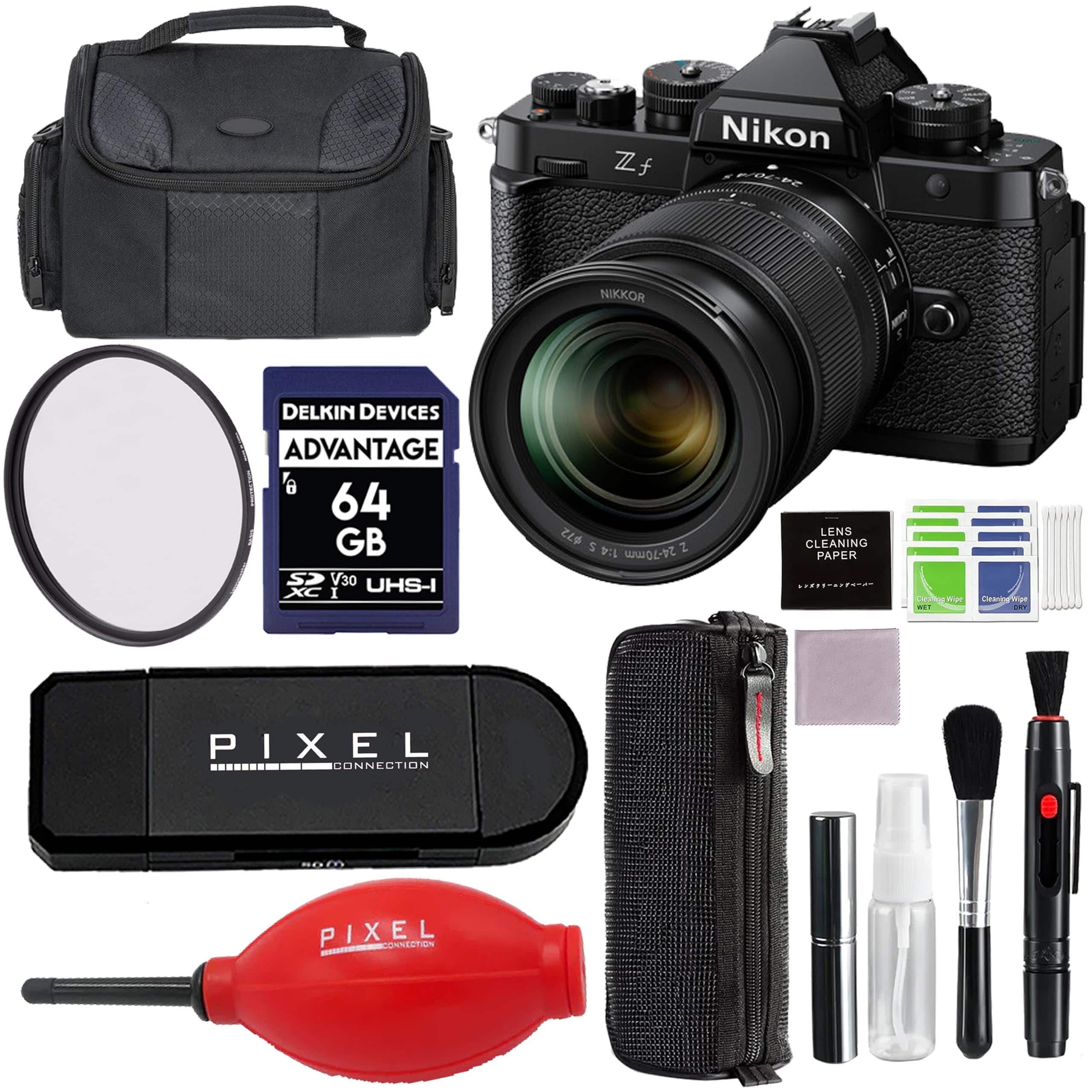 Zf Mirrorless Camera with 24-70mm f/4 Lens with Advanced Accessories and Travel Bundle | 1772 | nikon zf 24-70mm f/4 - Black
