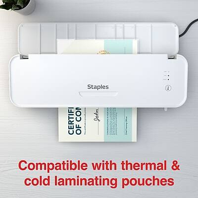 Staples  
CERTIFICATE OF  
John  
Compatible with thermal & cold laminating pouches