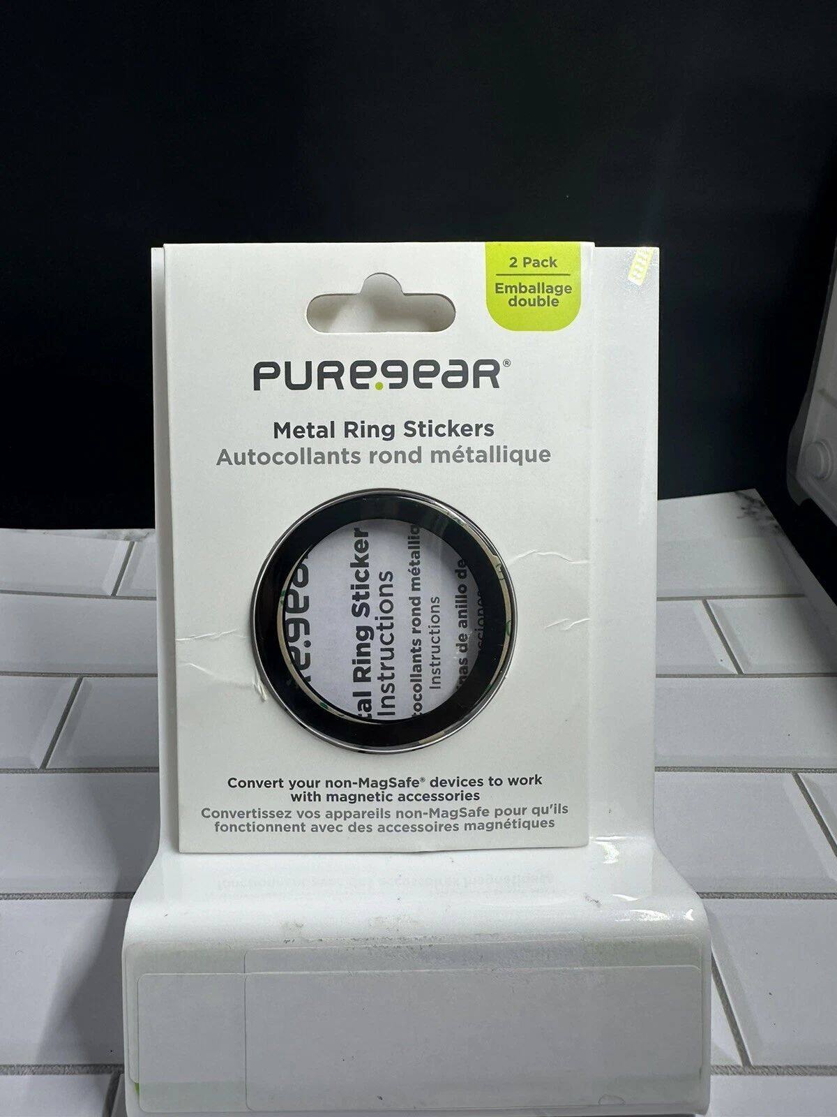 PureGear - New 2 Pack Magnetic Ring Stickers for iPhone 8 & Later Models - Black