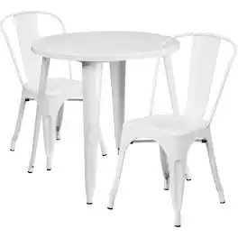 Flash Furniture - Baker Commercial Grade 30" Round Metal Indoor-Outdoor Table Set with 2 Cafe Chairs - White
