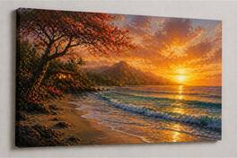 FC Design - Large Canvas 24x36" Ready-to-Hang Sunset Beach Escape Art Painting Home Wall Décor - MultiColor