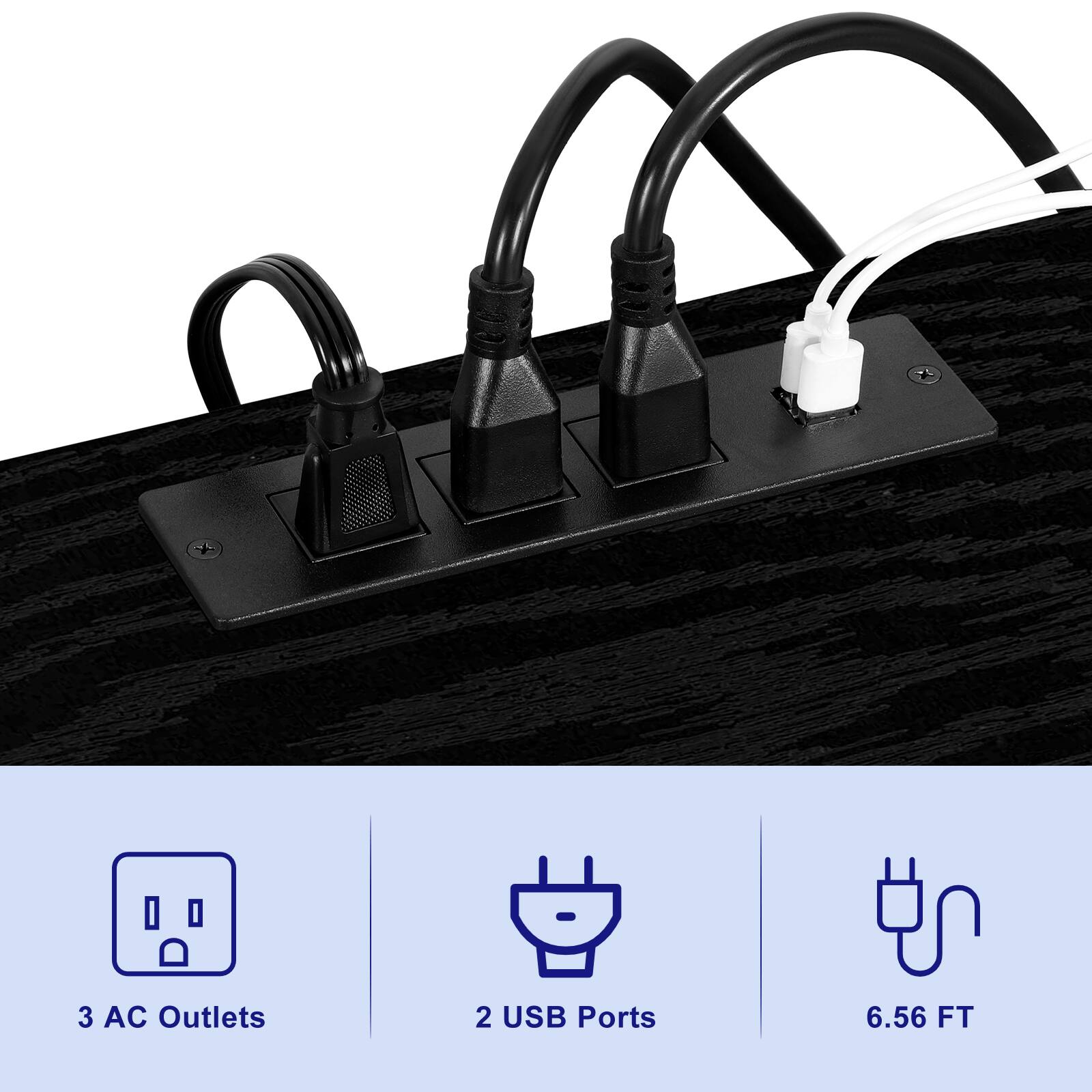 3 AC Outlets  
2 USB Ports  
6.56 FT