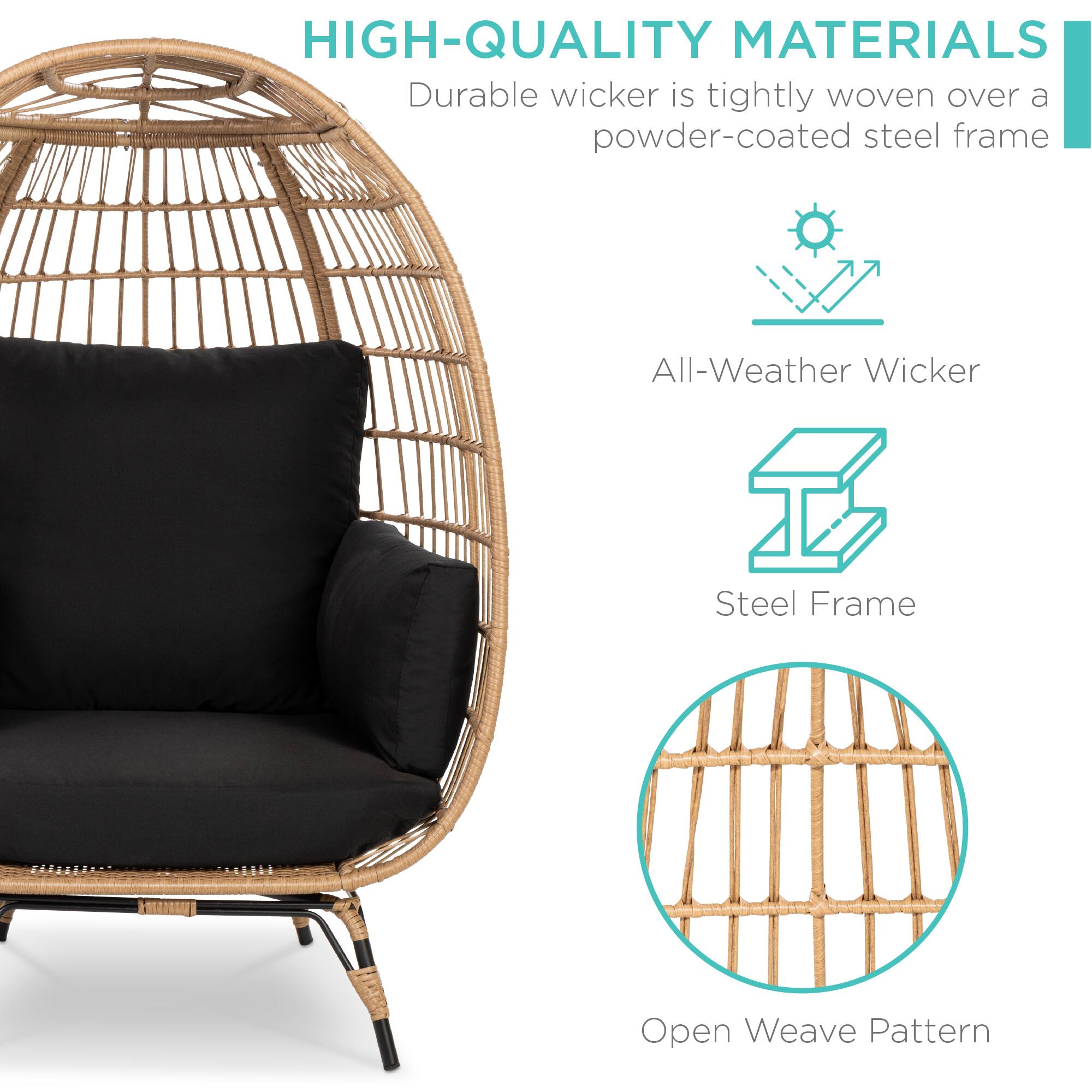 HIGH-QUALITY MATERIALS  
Durable wicker is tightly woven over a powder-coated steel frame

- All-Weather Wicker
- Steel Frame
- Open Weave Pattern