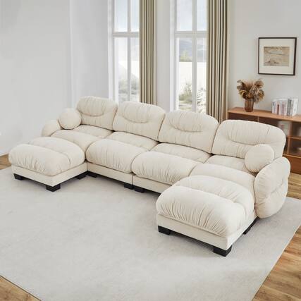Front. Anysun - 4-Seater U Shape Sectional Couch with 2 Ottomans, Chenille Fabric, High-Density Foam & Curved Armrests for Living Room - Beige.