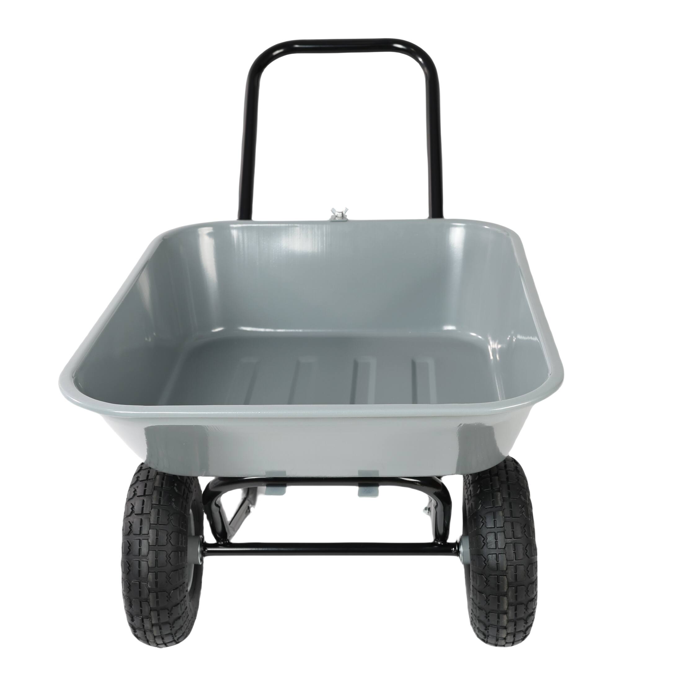 Back. Whisen - Outdoor Garden Cart Two-Wheeled Wagon, ABS & Steel Heavy-Duty Rolling Utility Cart for Yard and Warehouse - Gray.