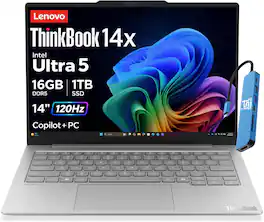 Lenovo - Upgraded - ThinkBook 14x 14" 120Hz FHD+ Laptop - Copilot+ PC - Intel Core Ultra 5 226V - 16GB RAM - 1TB SSD (512+512GB) - Win 11Pro - Luna Grey