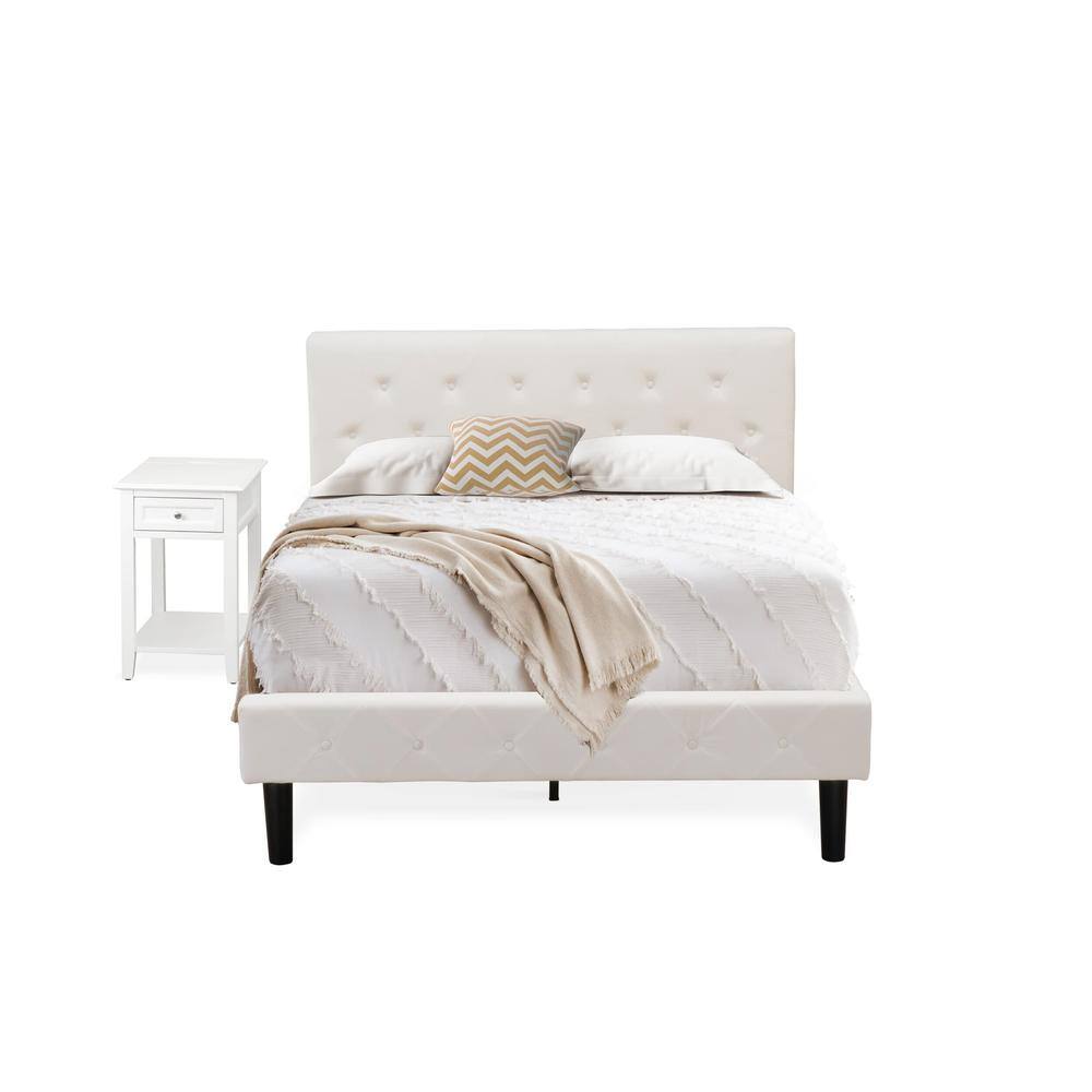Alt View 4. East West Furniture - NL19F-1DE05 2 Piece Bed Set - 1 Full Bedframe White Velvet Fabric Headboard and 1 Night Stand - White Finish Nightstand - White Velvet.