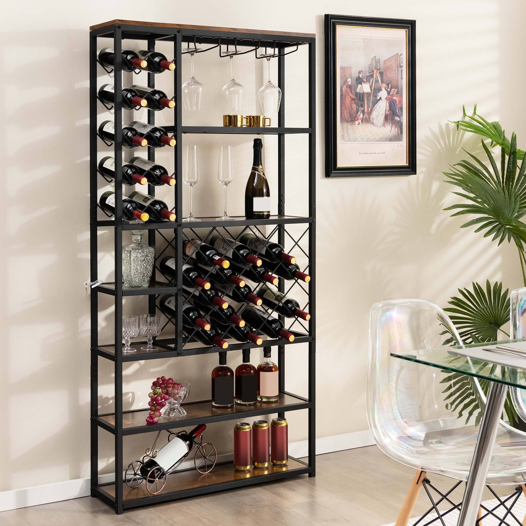 Alt View 1. Costway - Costway Industrial Wine Rack Multi-purpose Freestanding Bakers Rack with Glass Holder - Rustic Brown,Black.