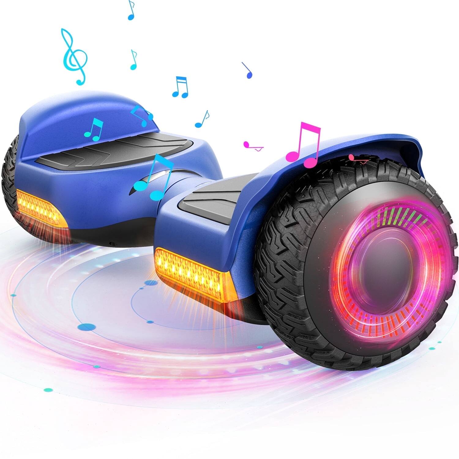 Front. MIHOVER - 250W*2 All-Terrain Hoverboard for Kids, 37V 2Ah Battery, 6.2 MPH, Bluetooth, 220 lb Capacity, UL2272 - Blue.