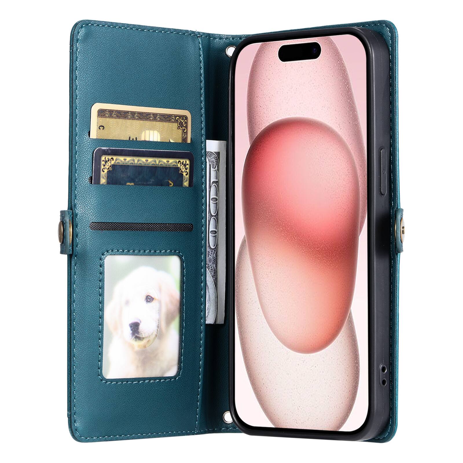 Angle. Dteck - Foilo Wallet Case for Apple iPhone Air,Shockproof Card Holder PU Leather Magnetic Snap Phone Cover with Lanyard - Green.