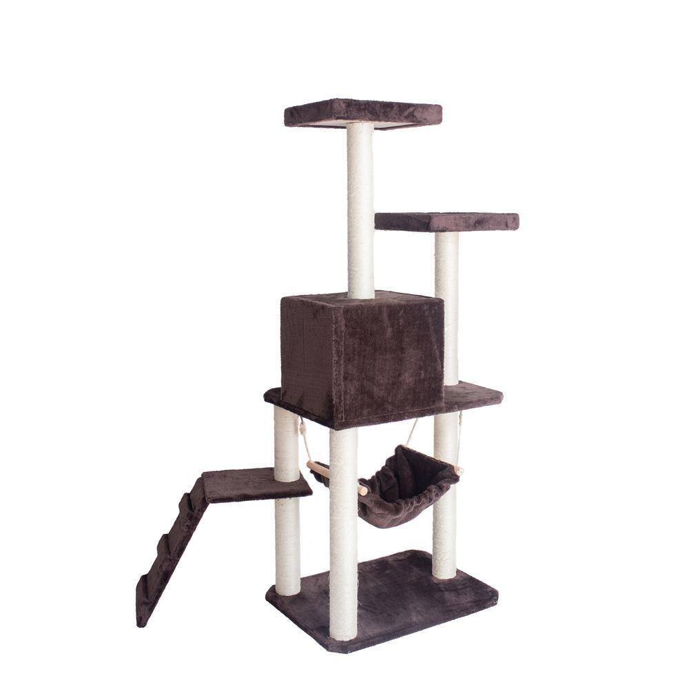 Alt View 4. Armarkat - 57Inch Real Wood Cat Tree In Coffee Brown With Four Levels Ramp - Brown.