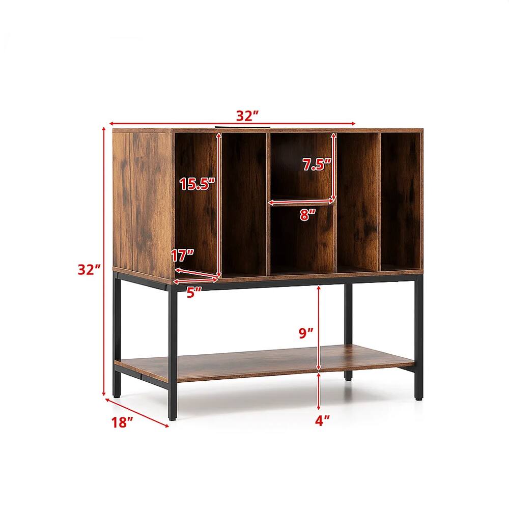 32" (width)  
15.5" (height)  
7.5" (depth)  
8" (shelf depth)  
17" (shelf height)  
5" (shelf spacing)  
9" (shelf height)  
4" (shelf spacing)  
18" (leg height)