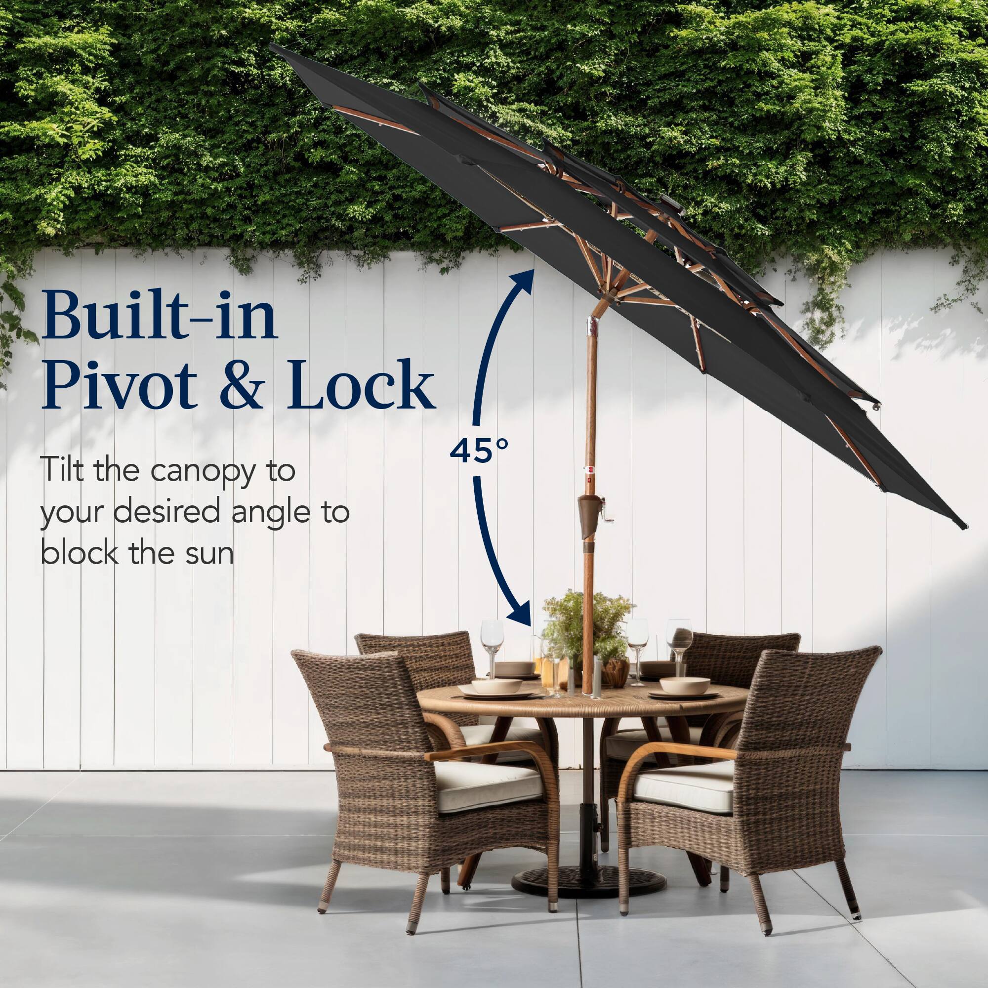 Built-in Pivot & Lock

Tilt the canopy to your desired angle to block the sun.