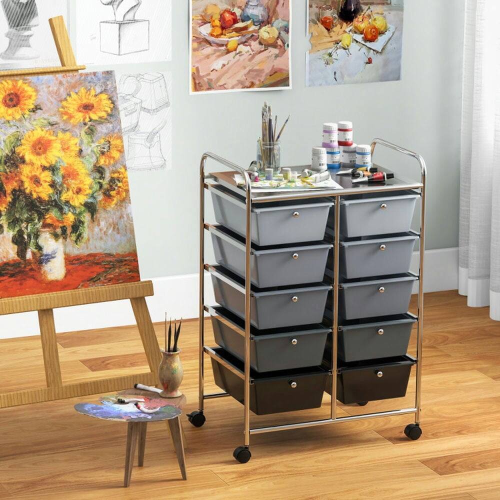 Left. Pefilos - 10-Drawer Rolling Storage Cart-Gray, Craft Organizers and Storage, Multipurpose Organizer Cart for Home, Office, School - Gray.