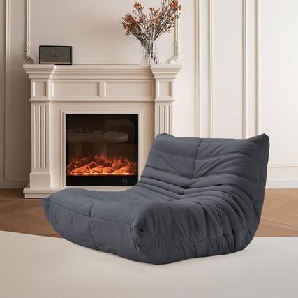 Front. U-HOMY - Memory Foam Bean Bag Chair, Portable Faux Leather Lounger Ottoman for Bedroom, Dorm - Dark Grey.
