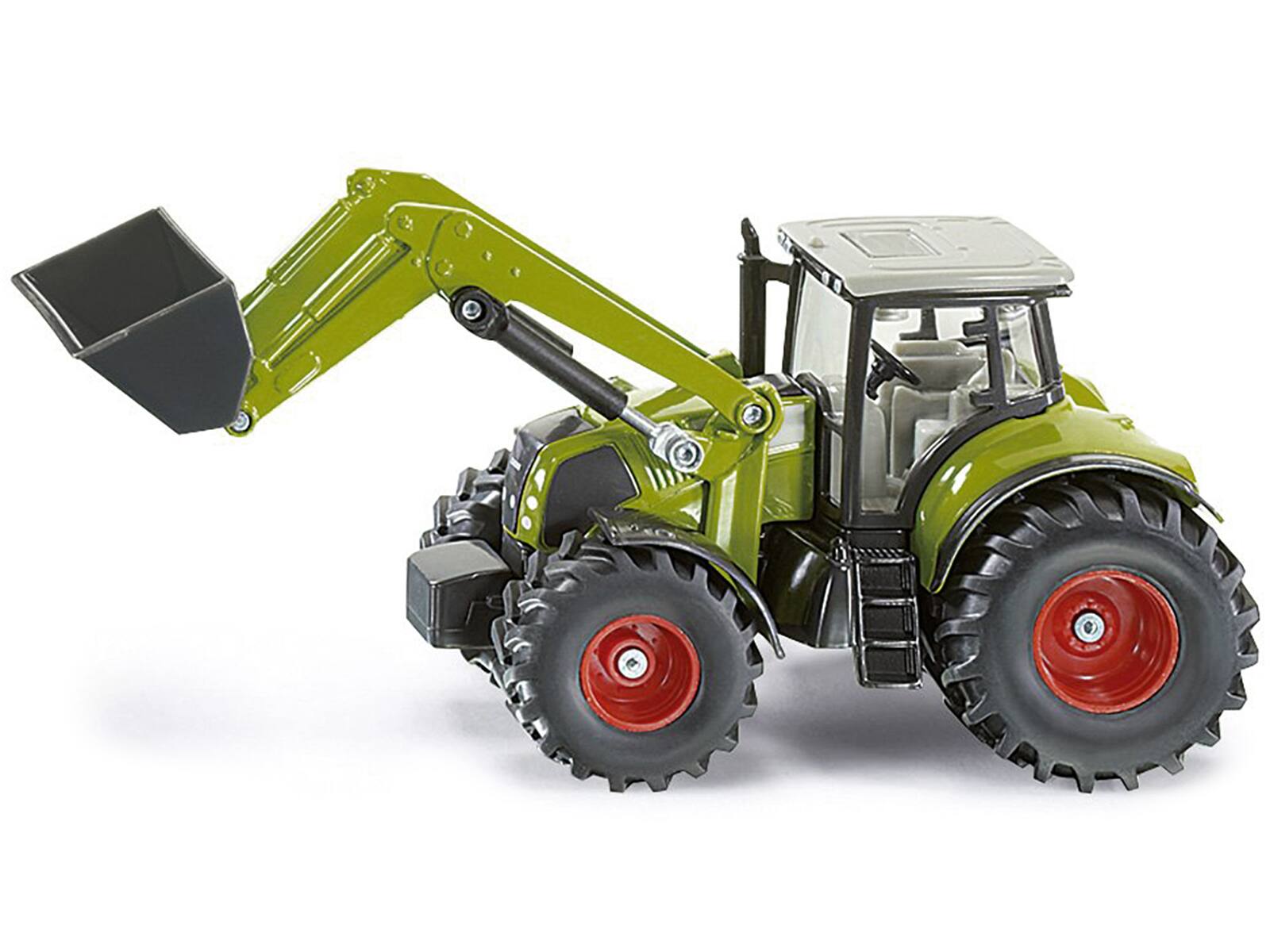 Left. SIKU - Claas Axion 850 Tractor with Front Loader Green with Gray Top 1/50 Diecast Model by Siku - Green with Gray.