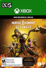 SERIES X S XBOX GAME: XBX SERIES XBX ONE MORTAL KOMBAT ULTIMATE SMART DELIVERY MATURE 17+ Blood and Gore M Intense Violence Strong Language ESRB In-Game Purchases/ Users Interact INCLUDES MORTAL KOMBAT + KOMBAT PACK I AFTERMATH EXPANSION KOMBAT PACK 2 WB NCHIOREALM WARNER BROS