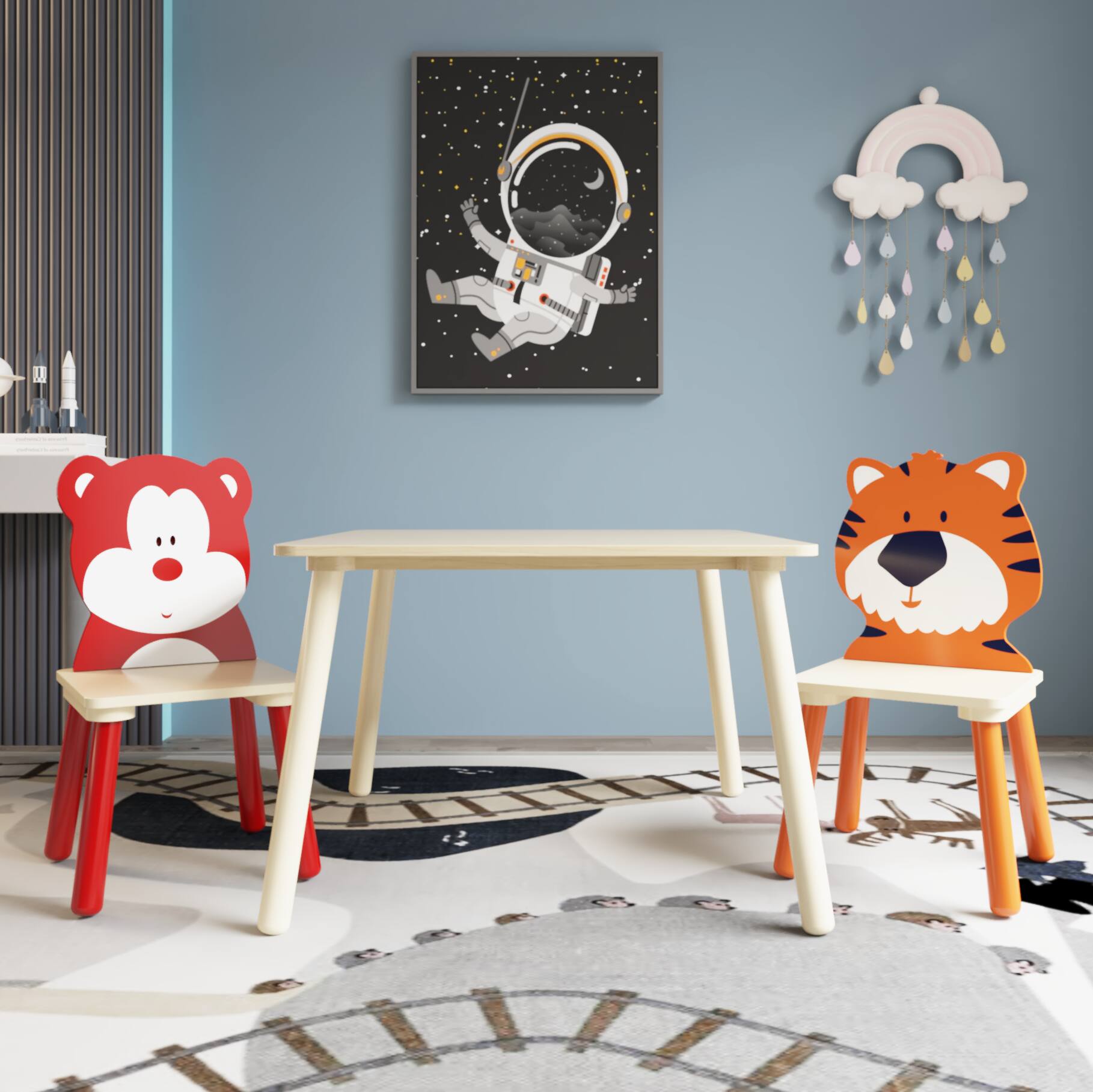 Alt View 8. GOODSILO - Kids Table and 2 Chairs Set - 3 Piece Toddler Activity Play Table Set (Bear & Tiger) - Natural.