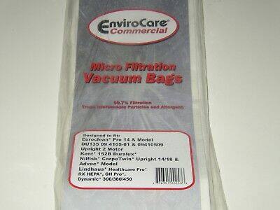 EnviroCare Commercial Micro Filtration Vacuum Bags 50.7% and Designed for Euroclean Pro 14 & Model DU135 09 4105-01 A 09410509 Upright 2 Motor Kent 152B Duralux Nilfisk CarpTwin Upright 14/18 & Advac Model Lindhaus Healthcare Pro RX HEPA, CH Pro, Dynamic 300/380/450