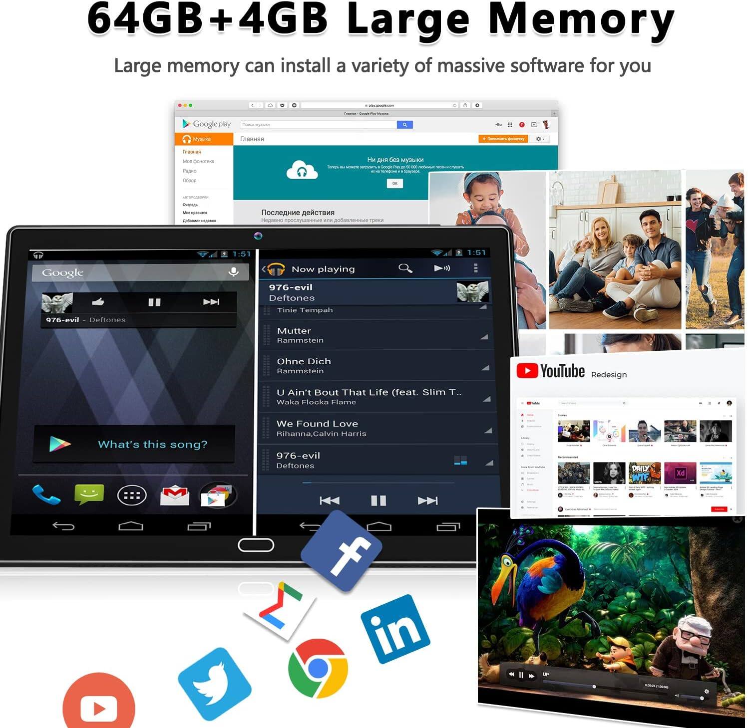 64GB + 4GB Large Memory
Large memory can install a variety of massive software for you

Google play

Now playing
976-evil - Deftones
Mutter
Rammstein Ohne Dich
Rammstein
U Ain't Bout That Life (feat. Slim T.. Waka Flocka Flame
We Found Love
Rihanna,Calvin Harris
976-evil - Deftones

What's this song?

YouTube Redesign

Google

in