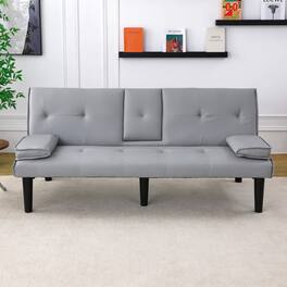 Roomtec - The 67inch PVC multifunctional sofa bed with a foldable and cup holder design makes it extremely convenient - Light Gray