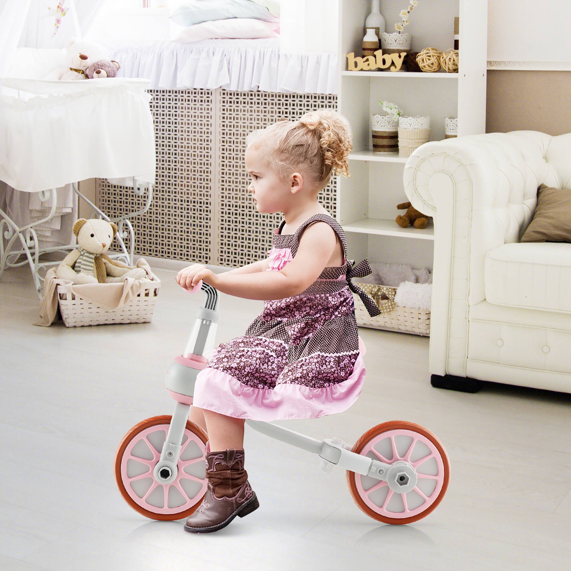 Alt View 1. Costway - Costway 4 in 1 Kids Tricycles with  Push Handle & Training Wheels Baby Balance Bike - Pink.