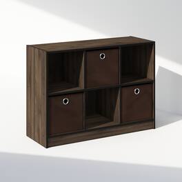 Furinno - Cubic Multipurpose Clothing & Closet Storage Organizer Shelf with Bin Drawers, 6-Cube - Columbia Walnut/Dark Brown