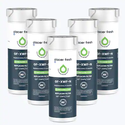 Glacier Fresh Ice & Water Refrigerator Filter
GF-XWF-N
Replace every 6 months
INCLUDE CHIP
REPLACES FILTER
GE® XWFE/XWF
This Filter is Tested and Certified by NSF International against NSF/ANSI Standard 42 for materials and structural integrity
NSF CERTIFIED
COMPONENT