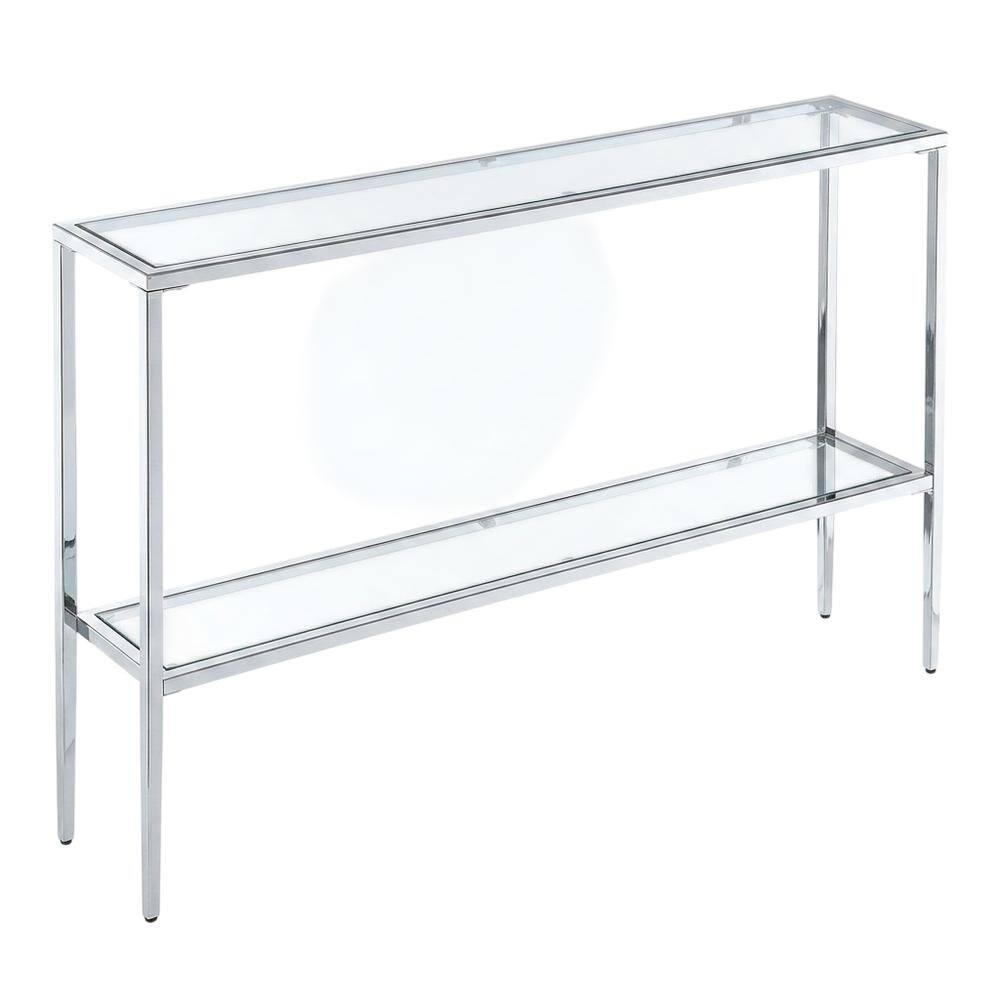 FurniFact - Chrome Console Table with Sleek Finish and Modern Design - Clear