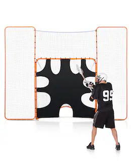 VEVOR - 3-IN-1 Lacrosse Goal, 12x9 ft Lacrosse Net with Backstop and Target, Quick & Easy Setup Backyard Rebounder Equipment - Orange