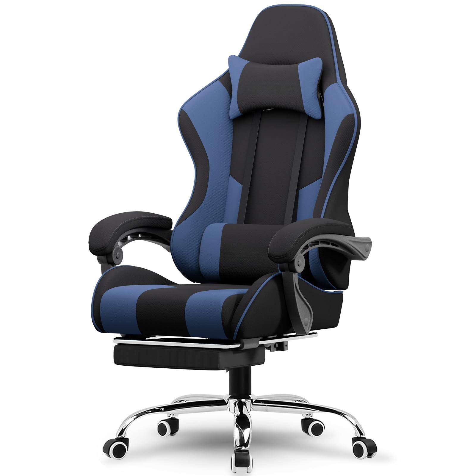 Front. Hirose Alice - GTPLAYER Gaming Chair, Computer Chair with Footrest and Lumbar Support, Height Adjustable Game Chair with 3... - Fabric Blue Textile.