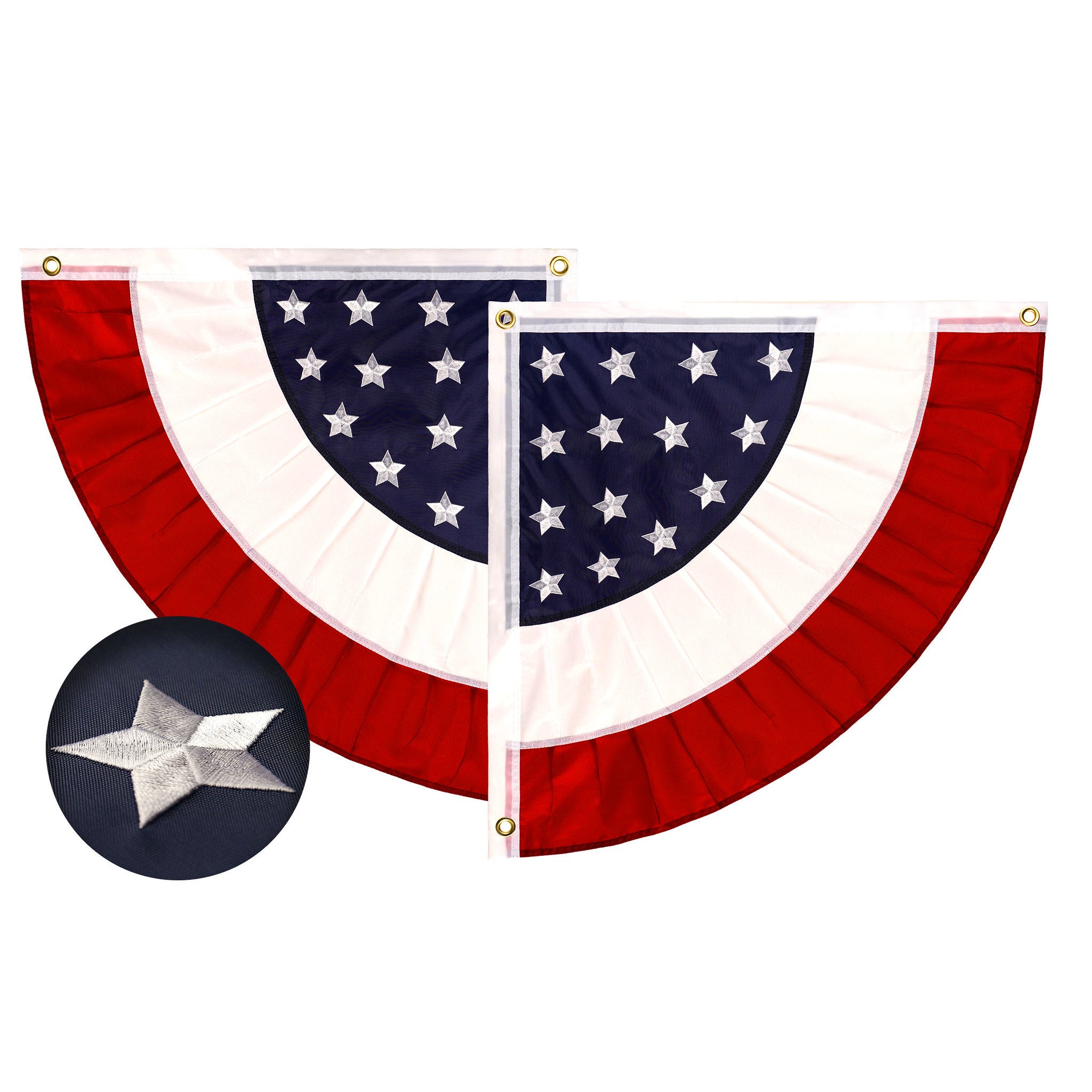 G128 - USA Pleated Fan Flag Star 1.5x1.5 Feet Center Quarter Circle Embroidered Polyester Stars and Stripes - Red, white, and blue price history on PriceWatchPro