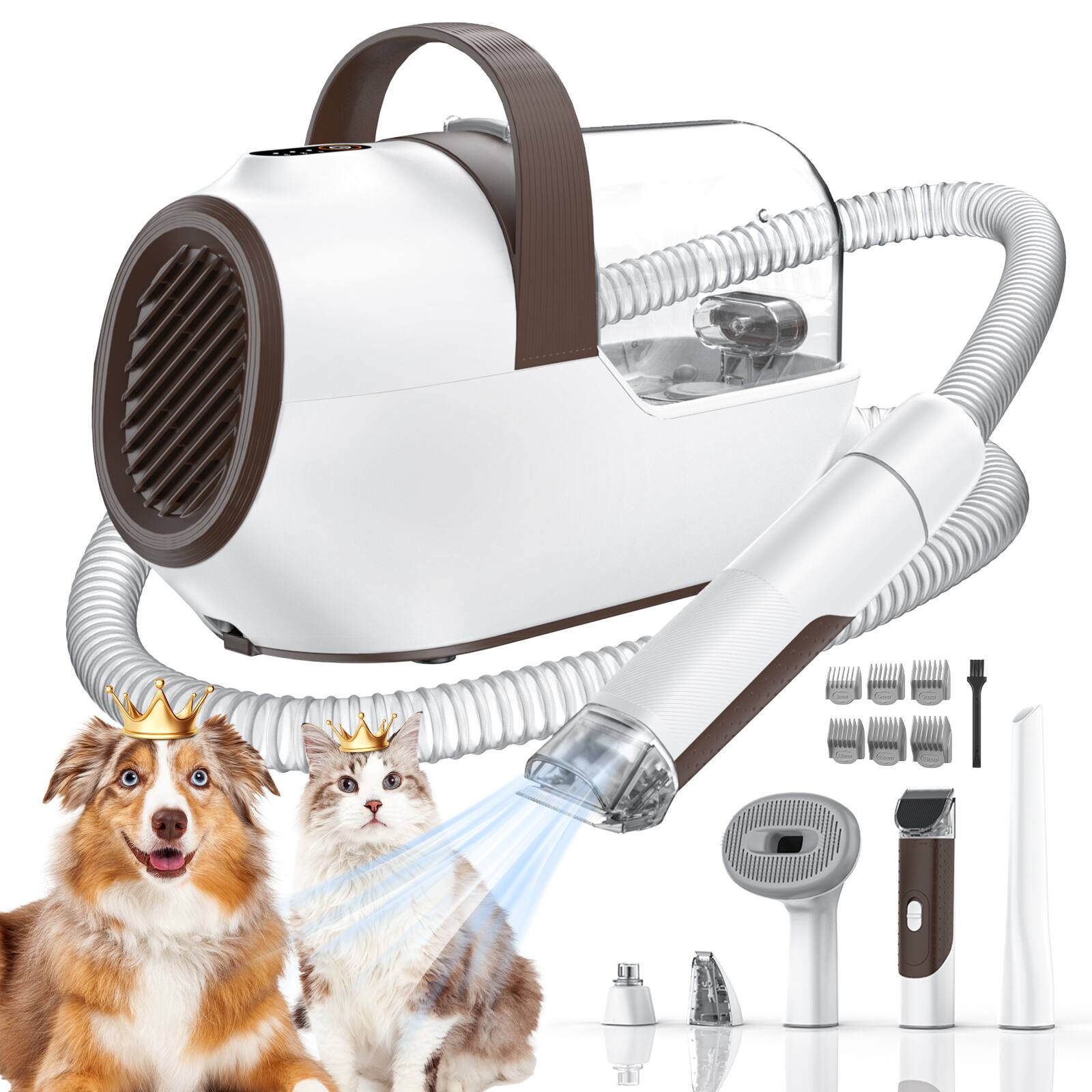 Teendow - Dog Grooming Vacuum Kit with 7 Tools, 2L Dust Cup, 3 Suction Modes, Pet Hair Clipper & Nail Grinder, Low-Noise