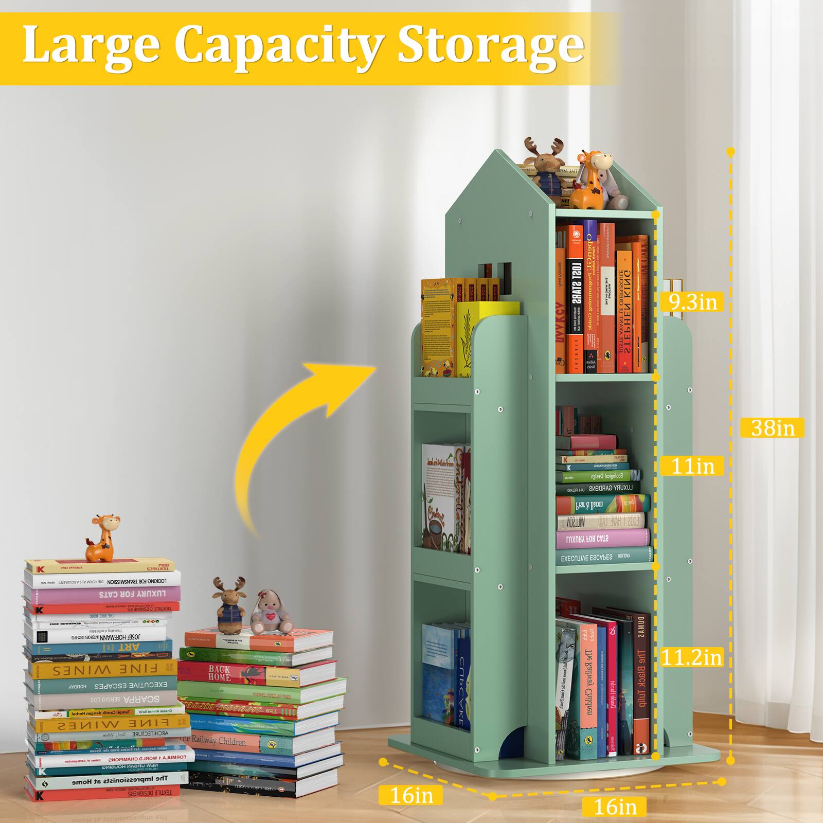 Large Capacity Storage

JVYKCY

KING MINTAVAST STEP

9.3in 38in

11in 11.2in

16in

Children's Railway

Fine Wines

Executive Escapes

Fine Art

Children's Books

Black Glut

The NN

PIL

16in