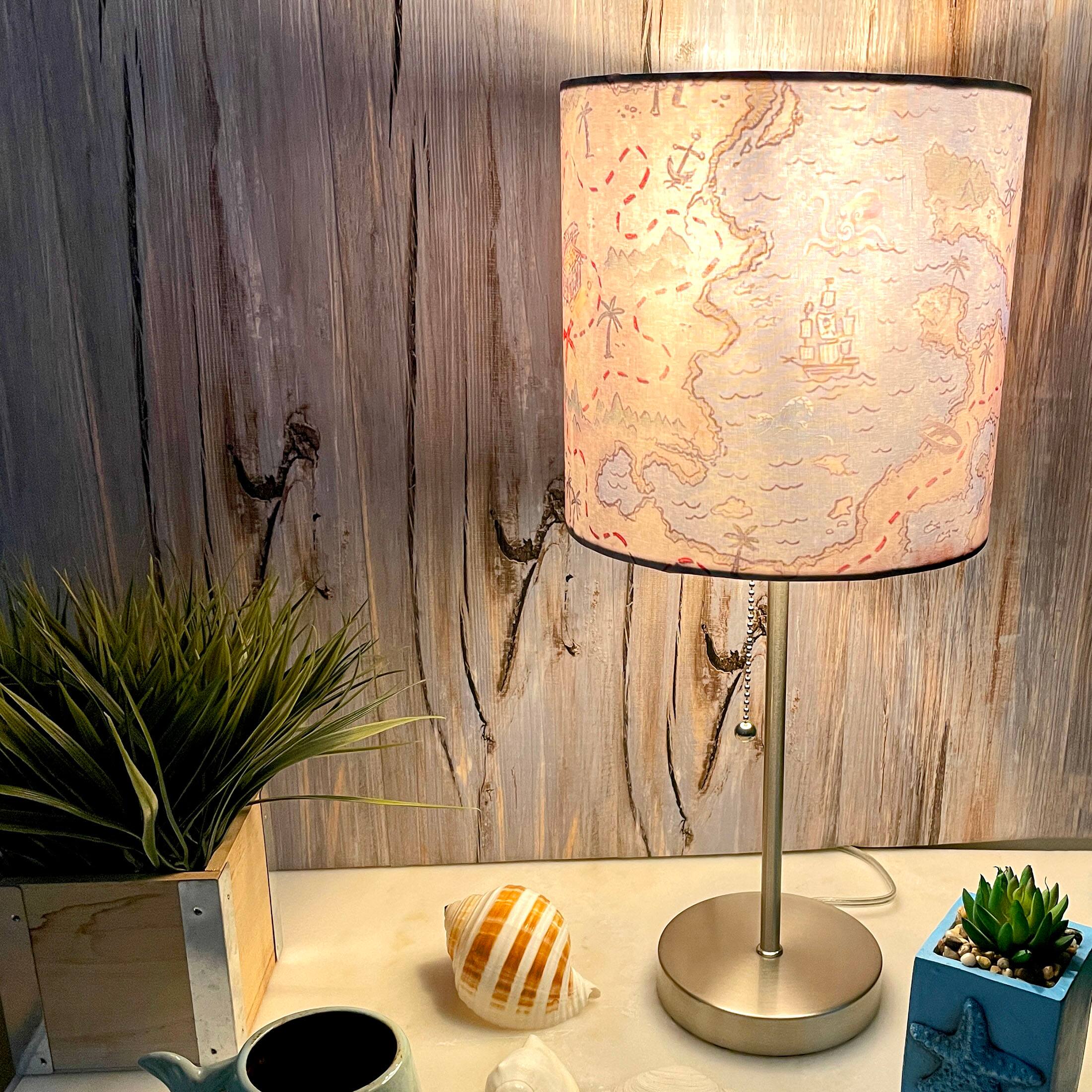 Alt View 3. Zeckos - Decorative Treasure Map Brushed Nickel Accent Lamp Coastal Pirate Beach Decor - Multicolored.