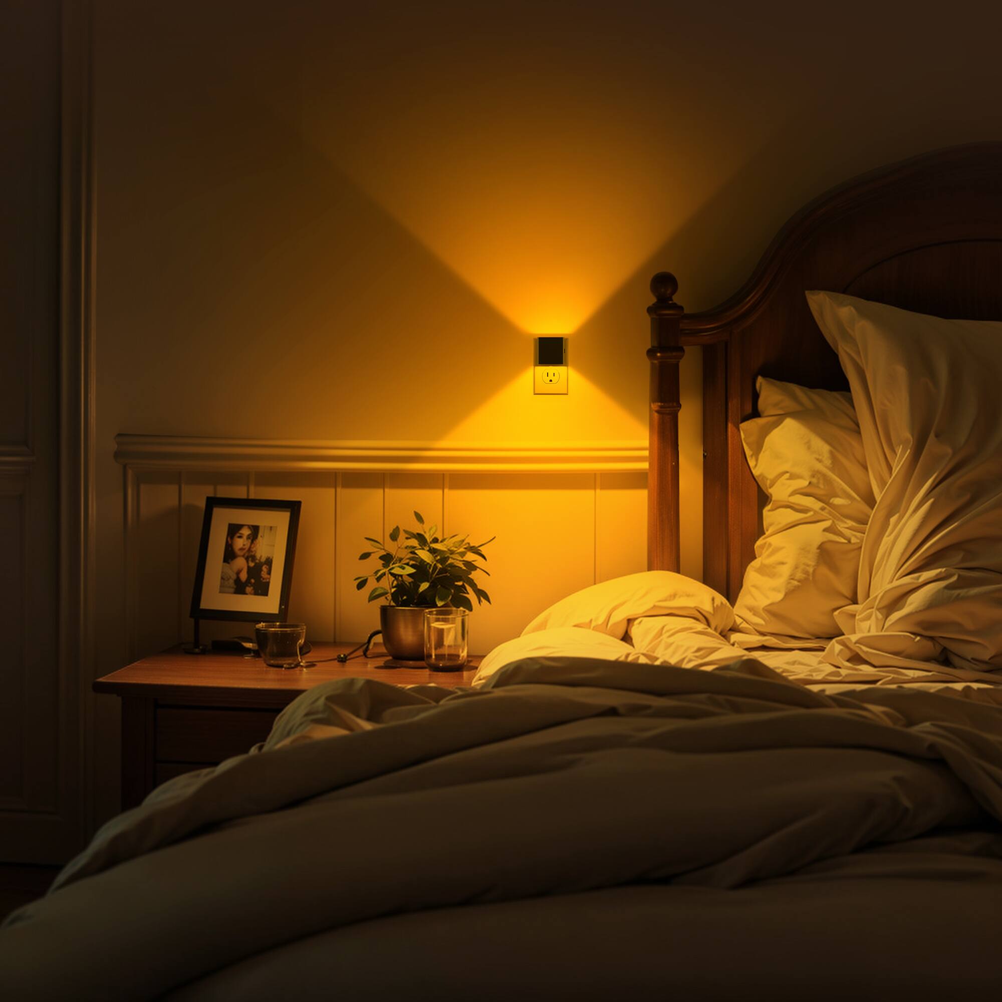 Alt View 3. Jandcase - JANDCASE 2-Pack 1W  Plug-in Night Light, Amber Glow, Up/Down Light, 3-Step Dimming, Color Memory, Dusk-to-Dawn - Black.