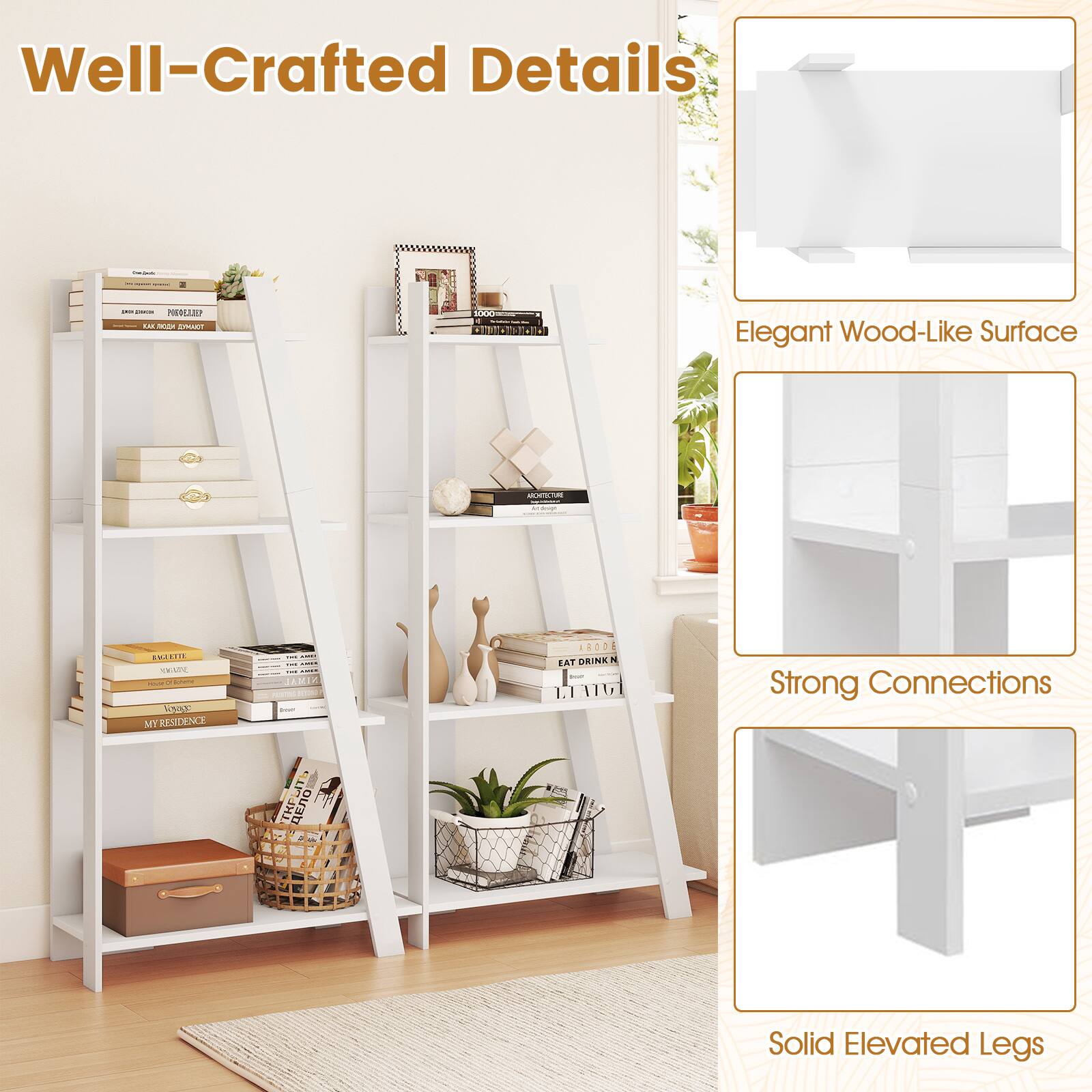Well-Crafted Details

- Elegant Wood-Like Surface
- Strong Connections
- Solid Elevated Legs