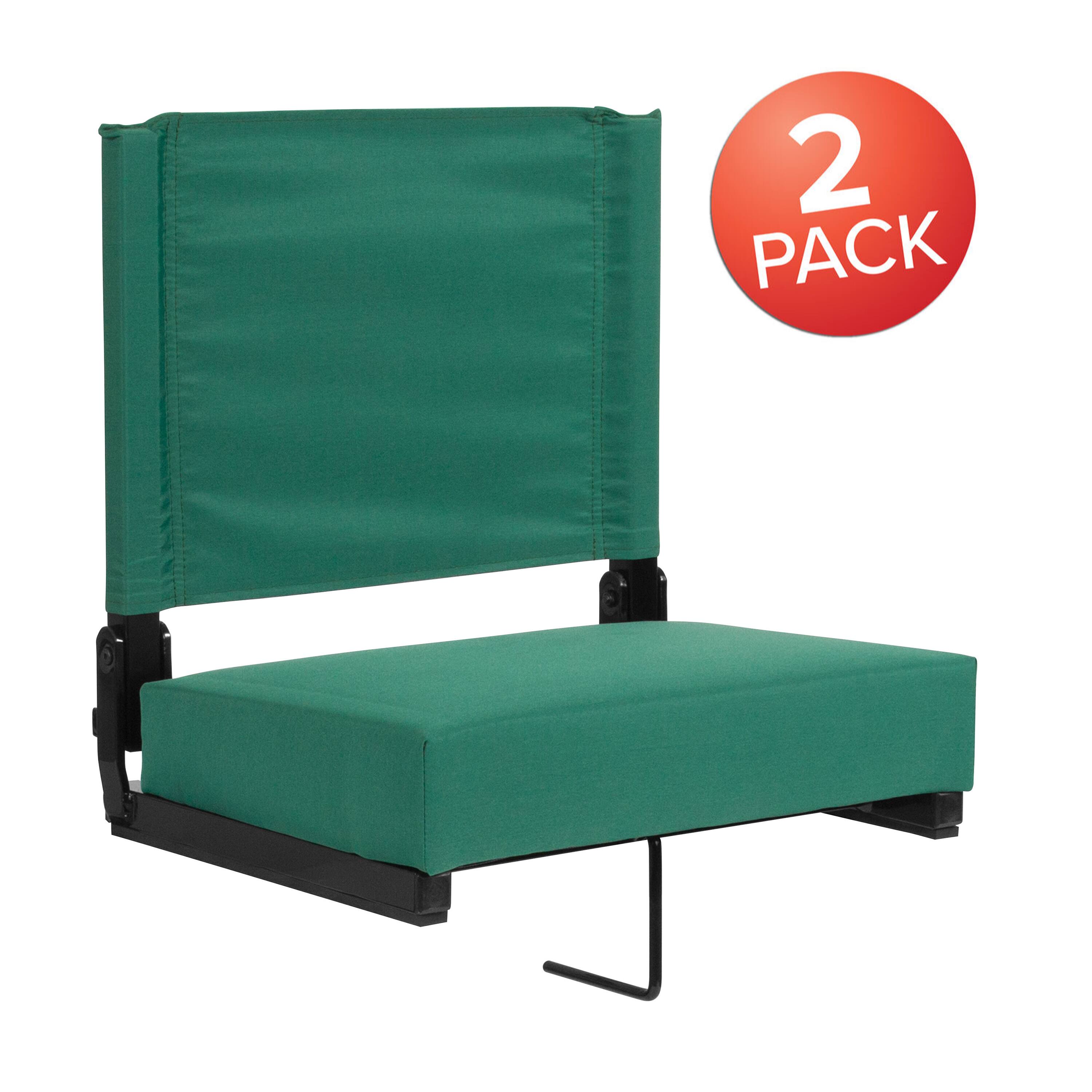 Alt View 1. Emma + Oliver - Set of 2 500 lb. Rated Lightweight Stadium Chair with Ultra-Padded Seat - Hunter Green.