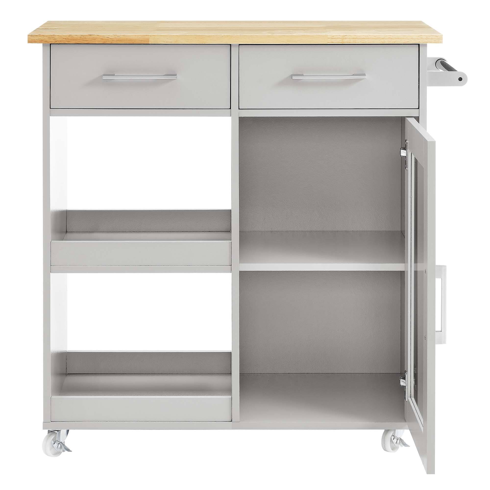 Alt View 5. Modway - Culinary Kitchen Cart With Towel Bar by Modway - Light Gray Natural.