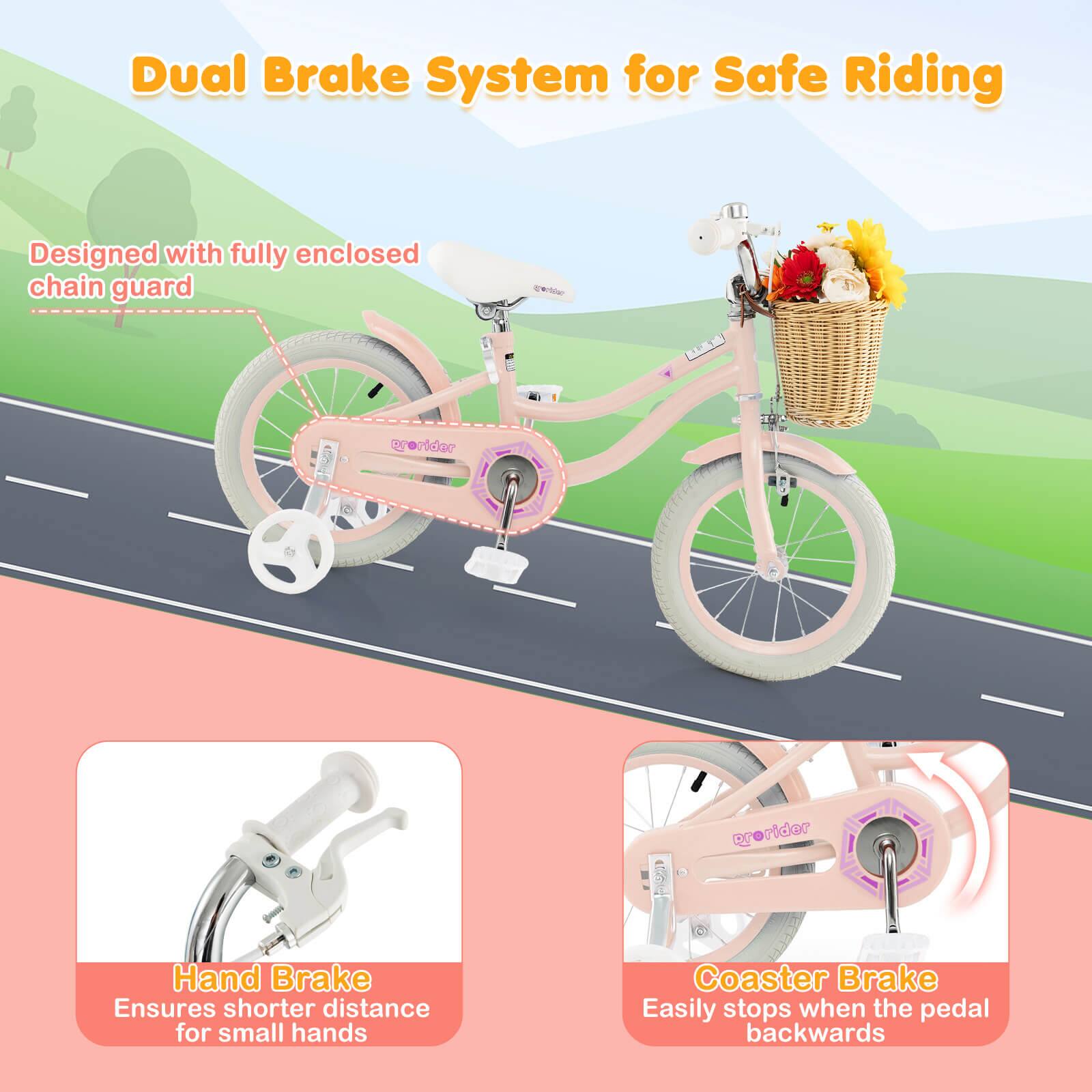 Dual Brake System for Safe Riding

Designed with fully enclosed chain guard

Hand Brake
Ensures shorter distance for small hands

Coaster Brake
Easily stops when the pedal backwards
