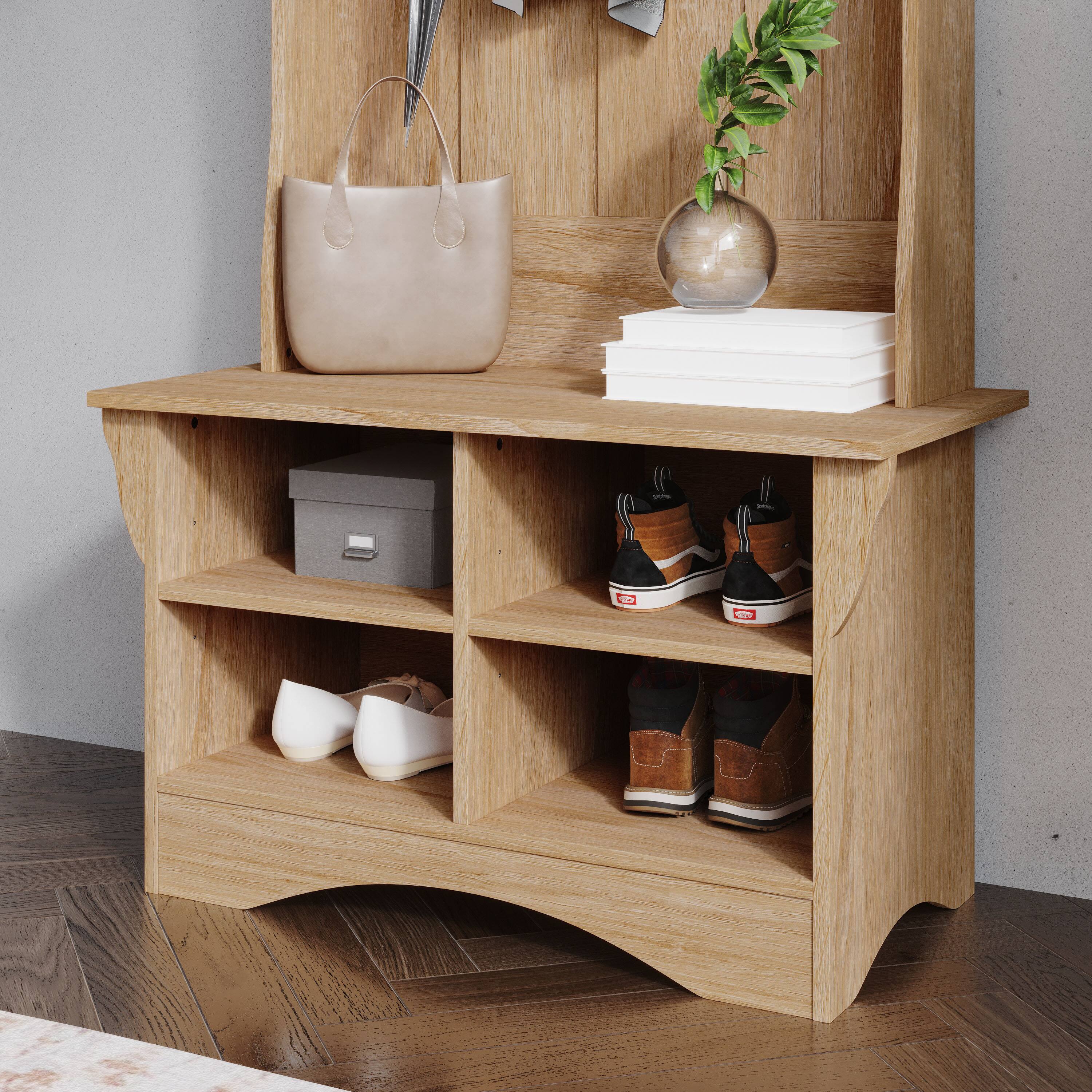 Alt View 3. Emma + Oliver - Paula Hallway Tree with Bench, Coat Hooks, and Lower Storage Compartments with Adjustable Shelves - Weathered Natural.