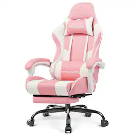 GTPlayer - Gaming Chair Faux Leather Height Adjustable Computer Chair with Footrest and Headrest - Pink