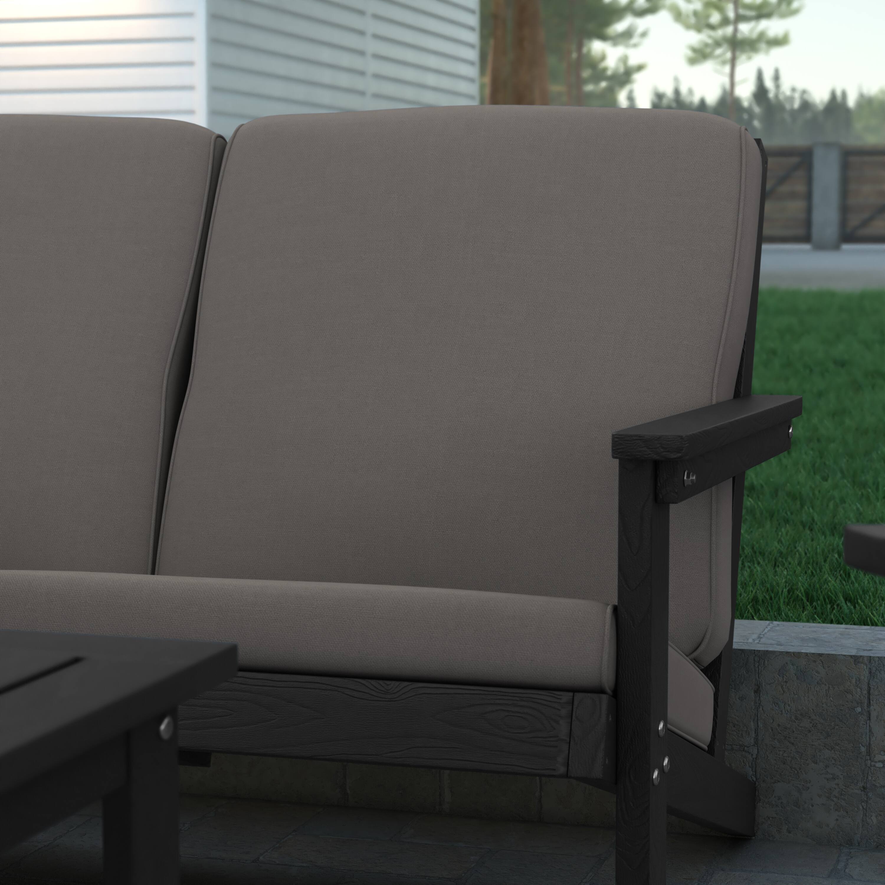 Alt View 3. Emma + Oliver - Hammond All-Weather Polyresin Adirondack Loveseat with Deep Seat and Comfortable Back & Seat Cushions - Gray Cushions/Black Frame.