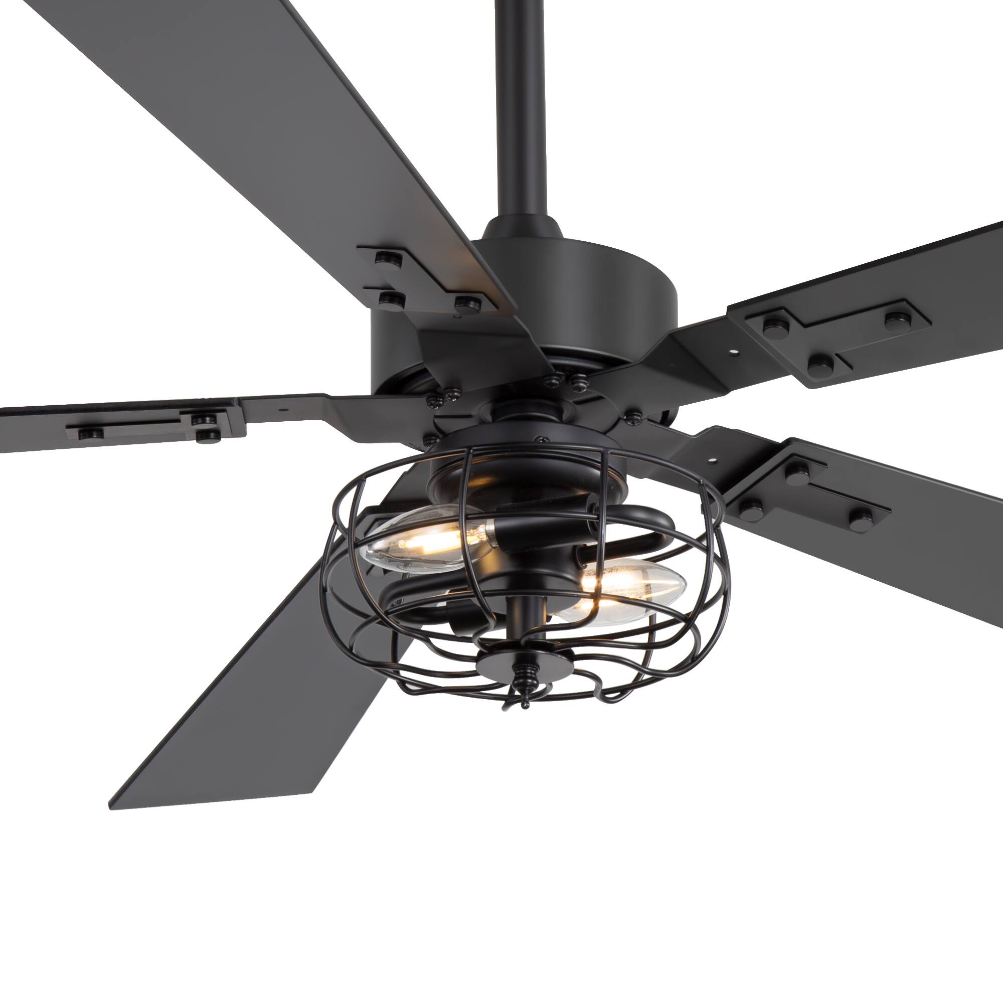 Left. Breezary - 48" Indoor Ceiling Fan with Light Kit and Remote, 6-Speed DC Motor, Timer, 5 Plywood Blades, 4''/8'' Downrods - Matte Black.
